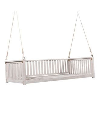 Patio Minimalist Twin Size Garden Swing Bed,Wood Porch Swing with Ropes