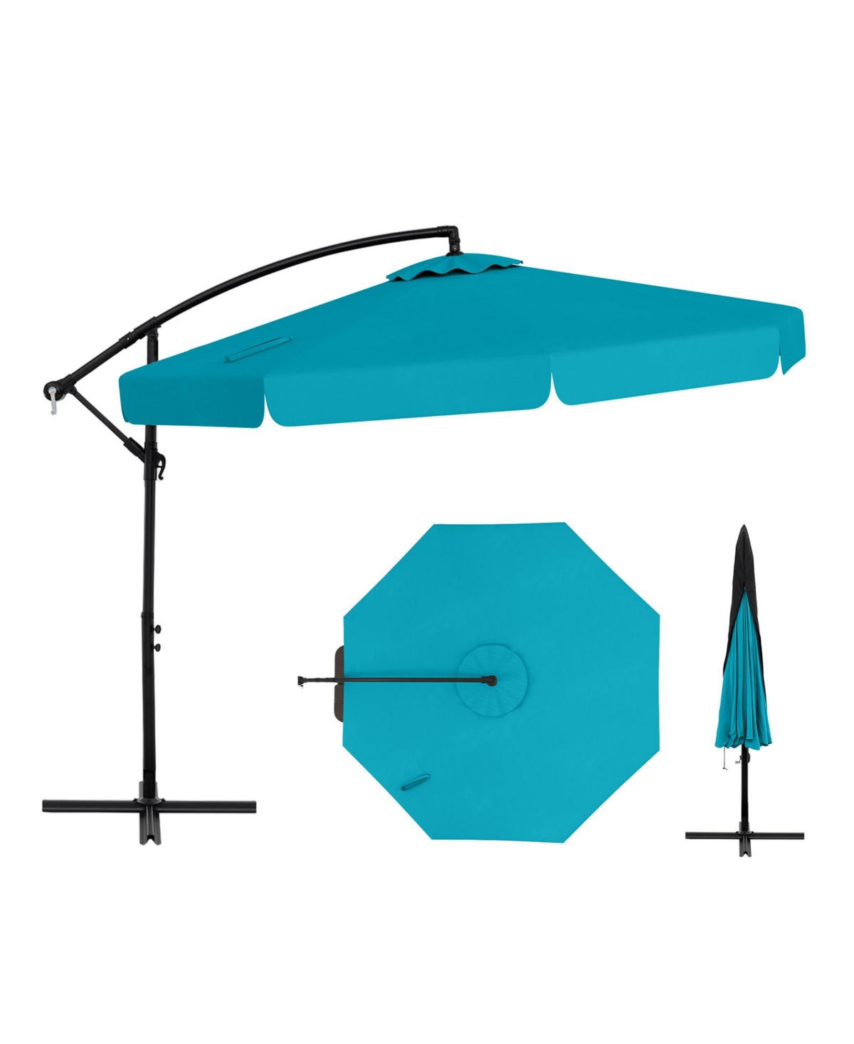 10FT Offset Hanging Umbrella Patio Cantilever Umbrella w/ Easy Tilt Adjustment - Grey
