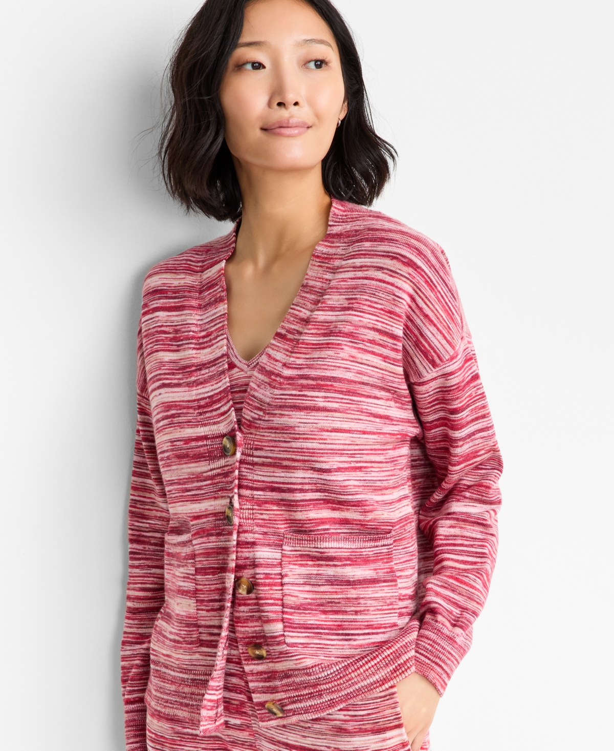 State Of Day Women's Multicolored Rib-knit Cardigan, Macy's Exclusive In Red