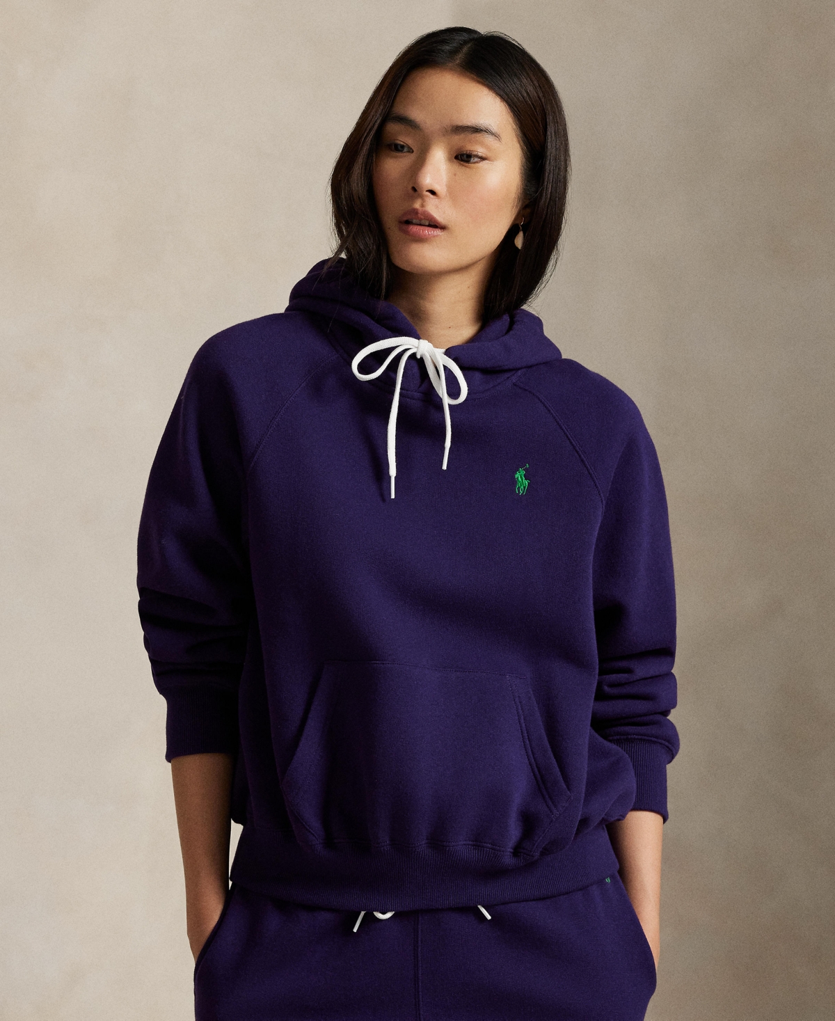 Polo Ralph Lauren Cozy Fleece Hoodie Drawstring Style In Purple