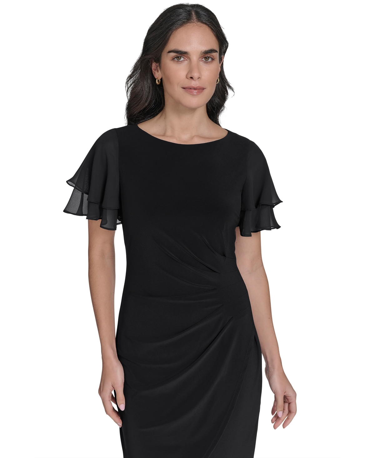 Jessica Howard Petite Flutter-sleeve Sheath Knee Length Dress In Black