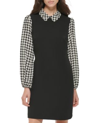 Women's Collared Long-Sleeve Shift Dress