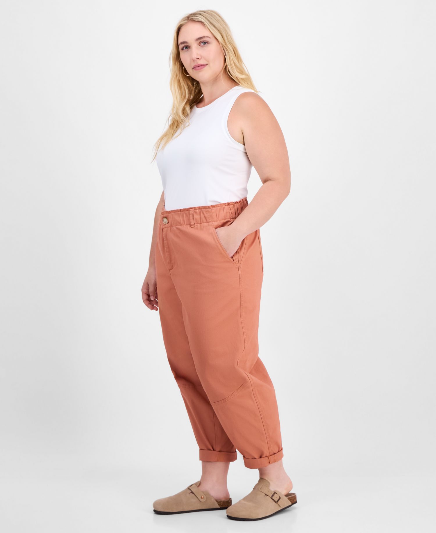 Plus Size Sky Rise Paperbag Pants