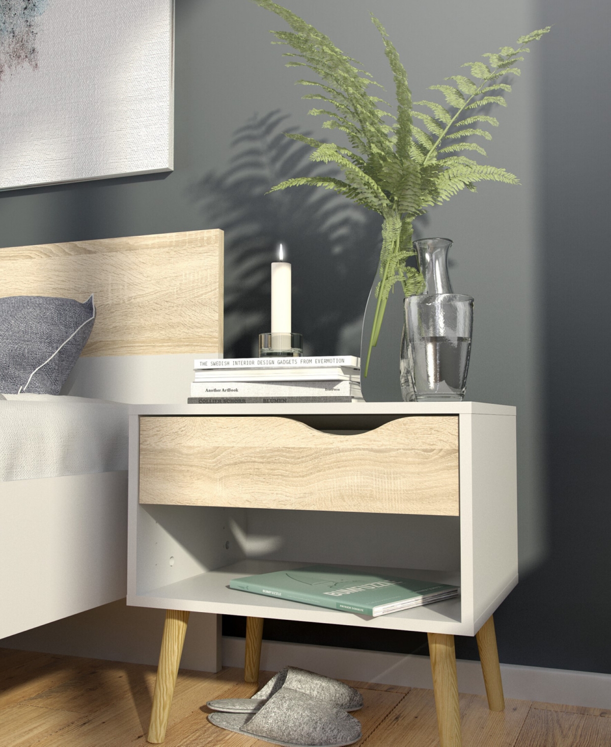 Tvilum 19.57" Wood 1 Drawer Nightstand