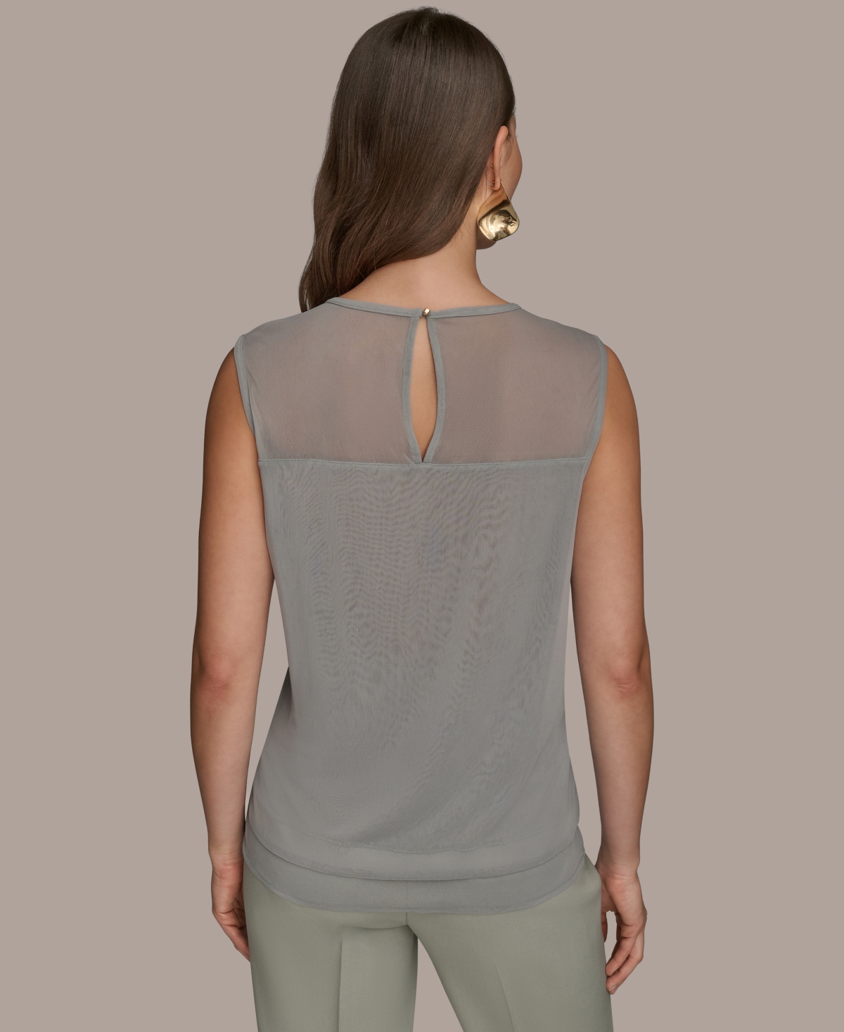 Donna Karan Women's Sleeveless Beaded Mesh Top In Gray