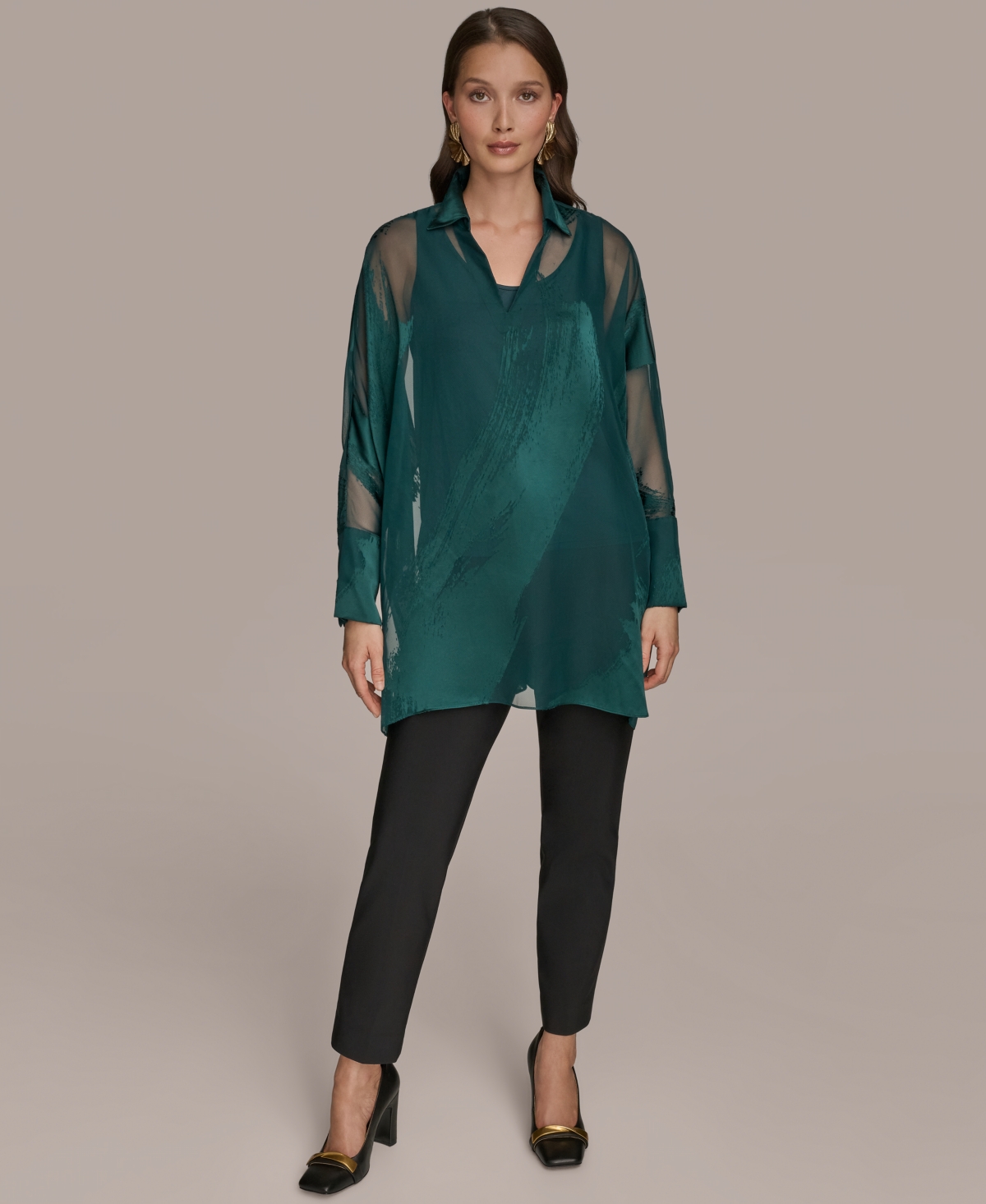 Donna Karan New York Brushstroke Burnout Tunic In Green
