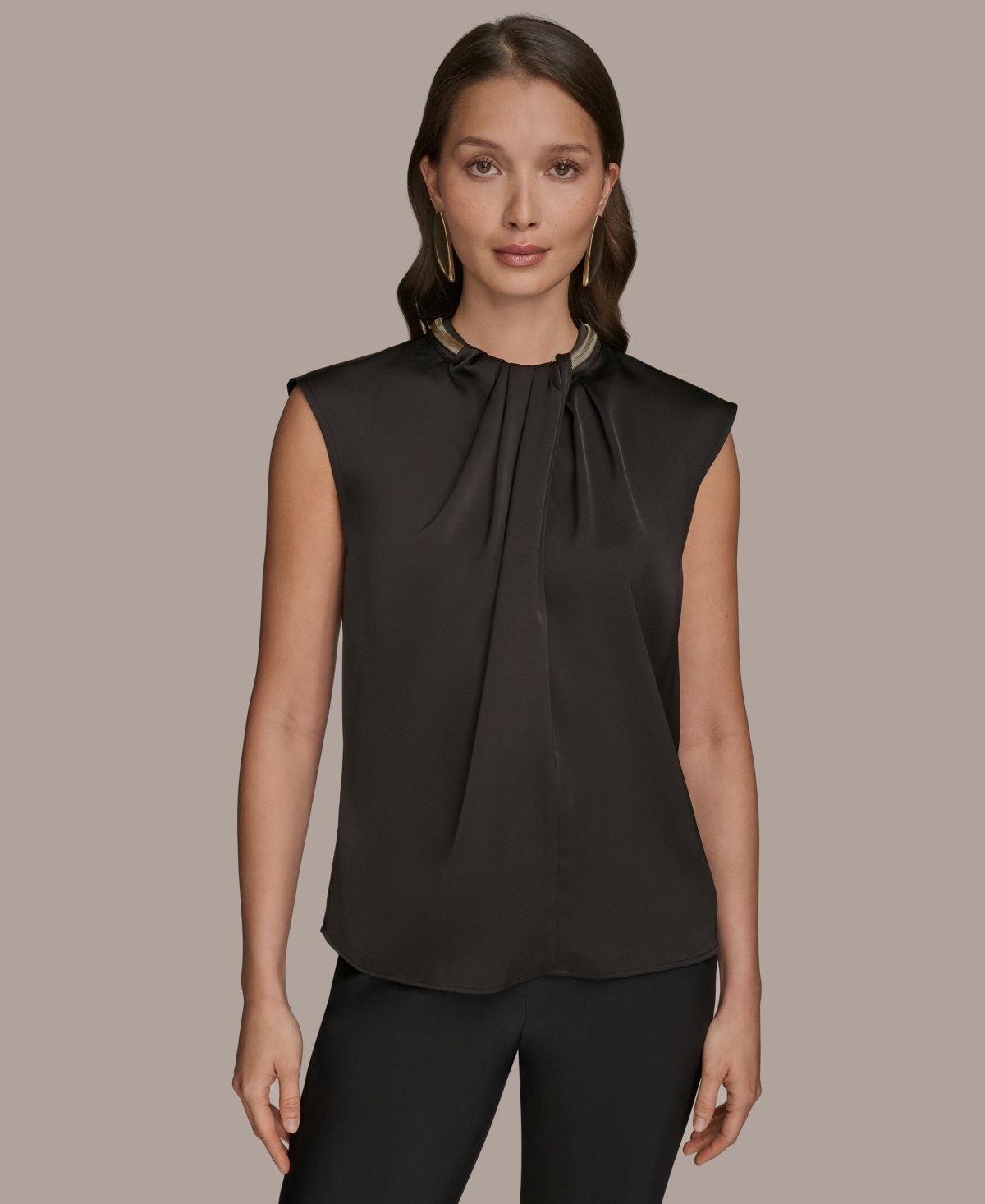 Women's Cap-Sleeve Twist-Neck Top - Black