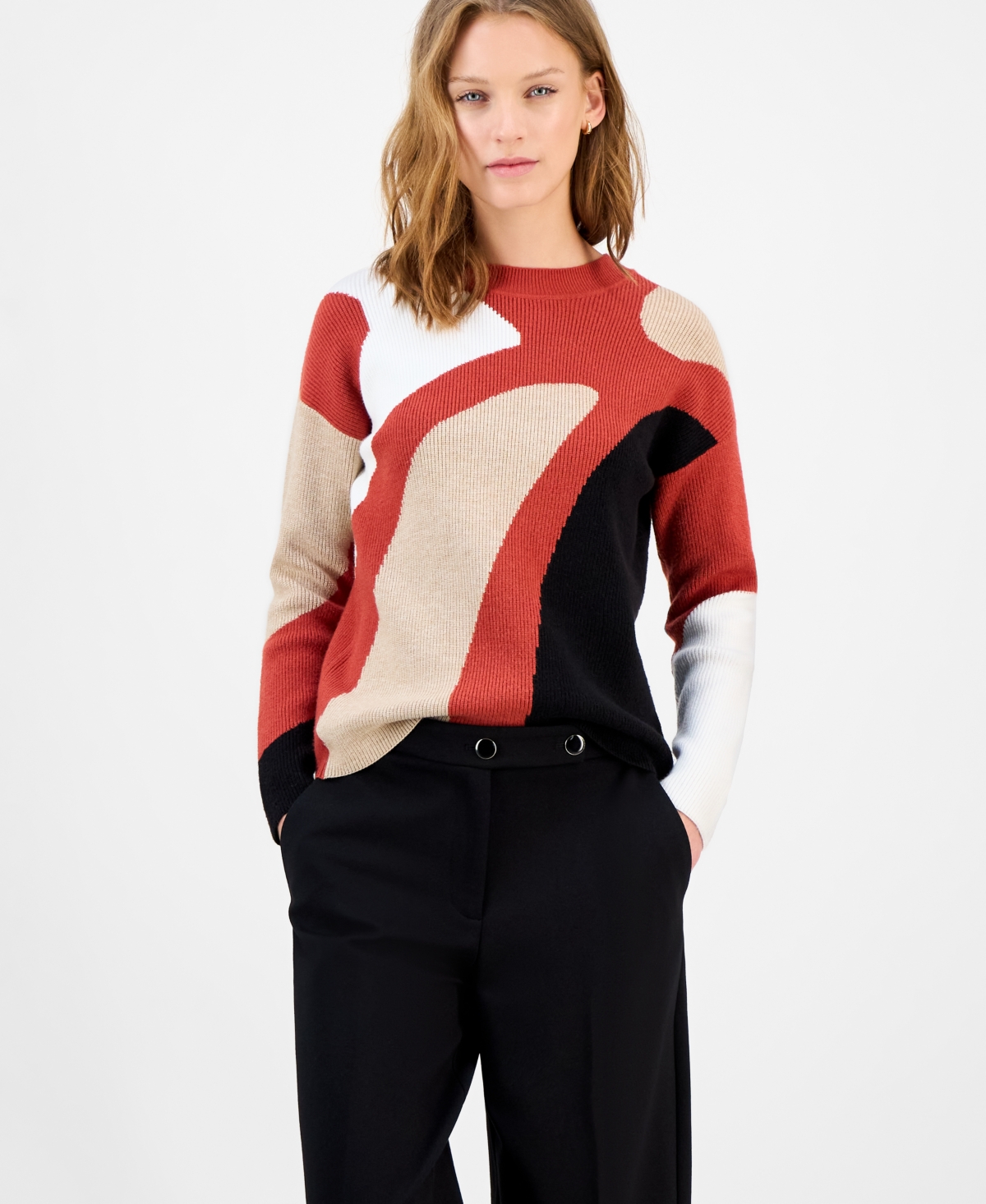 T Tahari Women's Abstract Colorblocked Sweater In Black