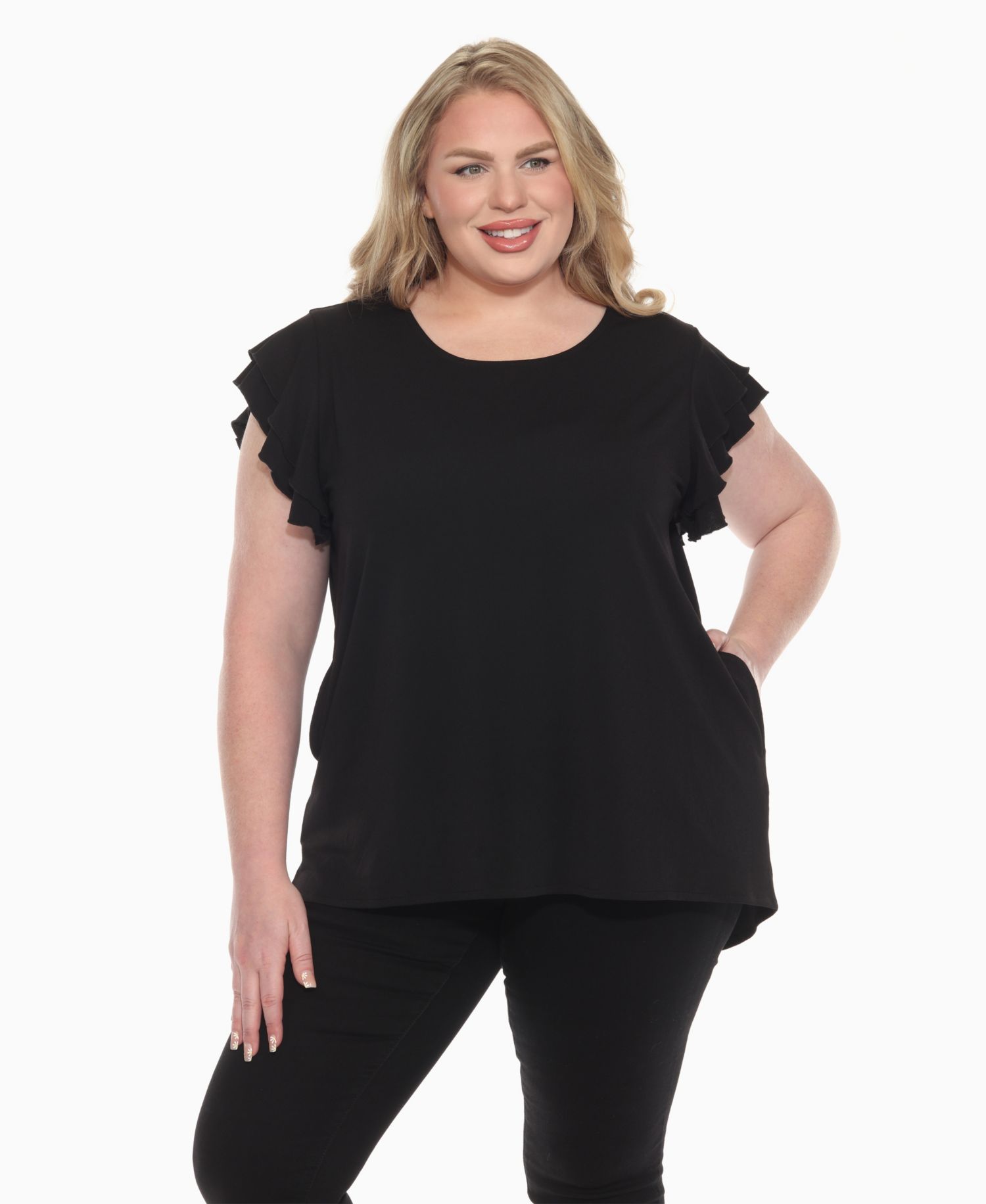 Plus Size Ruffled Sleeve Solid Top