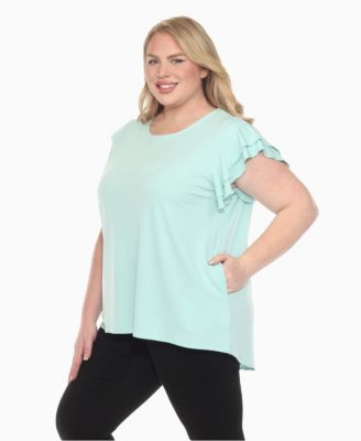 Plus Size Ruffled Sleeve Solid Top
