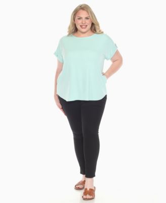 Plus Size Folded Short Sleeve Solid Top