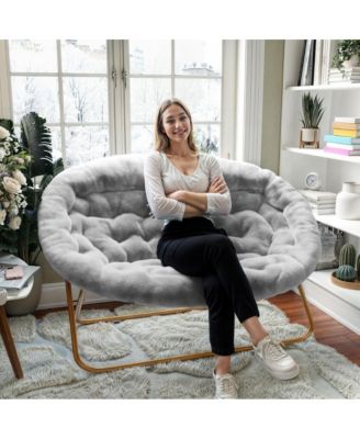 EMMA + OLIVER Double Steel Janey Folding Saucer Chair and Ottoman