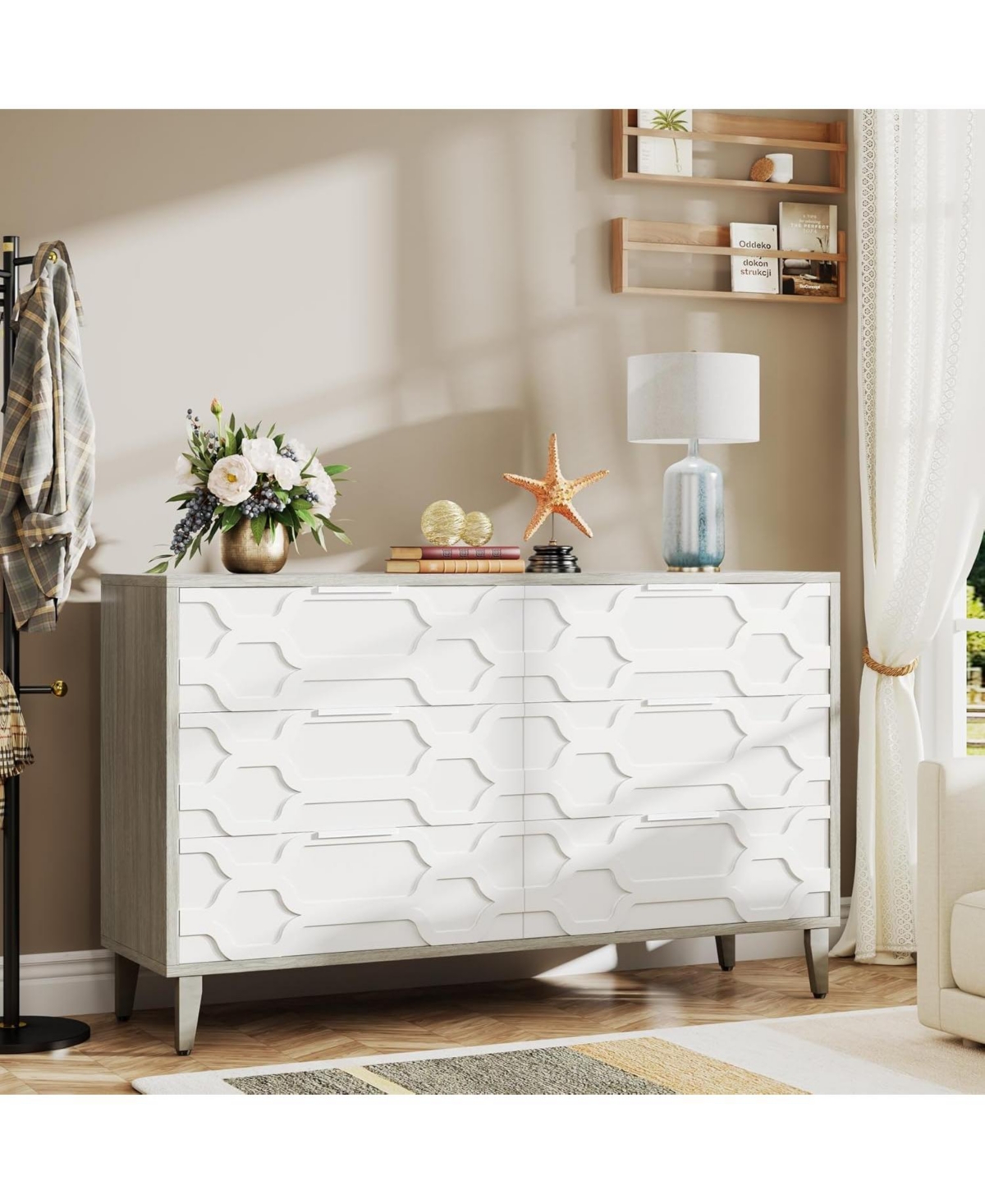 Tribesigns 47-Inch Dresser for Bedroom with 6 Drawers, Double Wide Chest of Drawers, Wood Storage Dresser for Closet, Drawer Cabinet Storage Drawers f