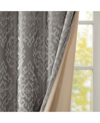 Mirage Knitted Jacquard Damask Total blackout curtains for bedroom, Silver grommet top fit up to 1.25 inches rod Single Curtain Panel for Living Room, Width 50 length 108 inches, Pitch Black Ambiance Navy 1 Window Panel