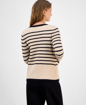 Women's Striped Crewneck Cardigan 