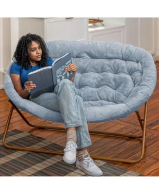 EMMA + OLIVER Double Steel Janey Folding Saucer Chair and Ottoman