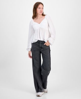 Tinseltown - Juniors' Mid-Rise Lace-Seamed Baggy Jeans