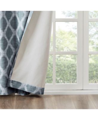 Blakesly Ikat blackout curtains for bedroom, Silver grommet top fit up to 1.25 inches rod Single Curtain Panel for Living Room, Width 50 length 95 inches, Pitch Black Ambiance Navy 1 Window Panel