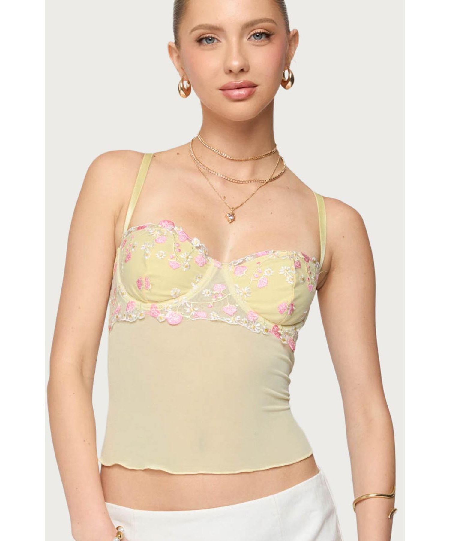 Women's Embroidered Floral Sheer Bra Top