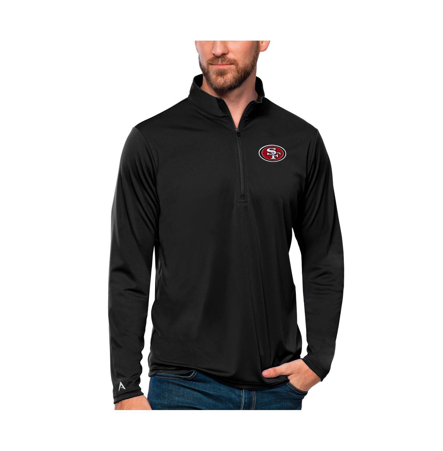 Мужской свитшот Antigua Black San Francisco 49ers Tribute Quarter-Zip Lightweight Pullover — фото 1