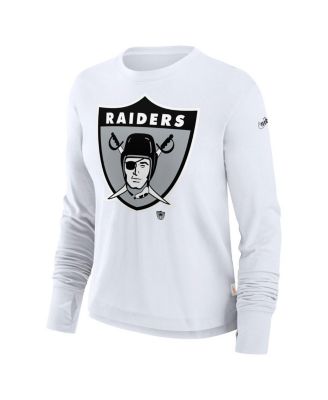 Women's White Las Vegas Raiders Large Logo Cropped Long Sleeve Fashion T-Shirt