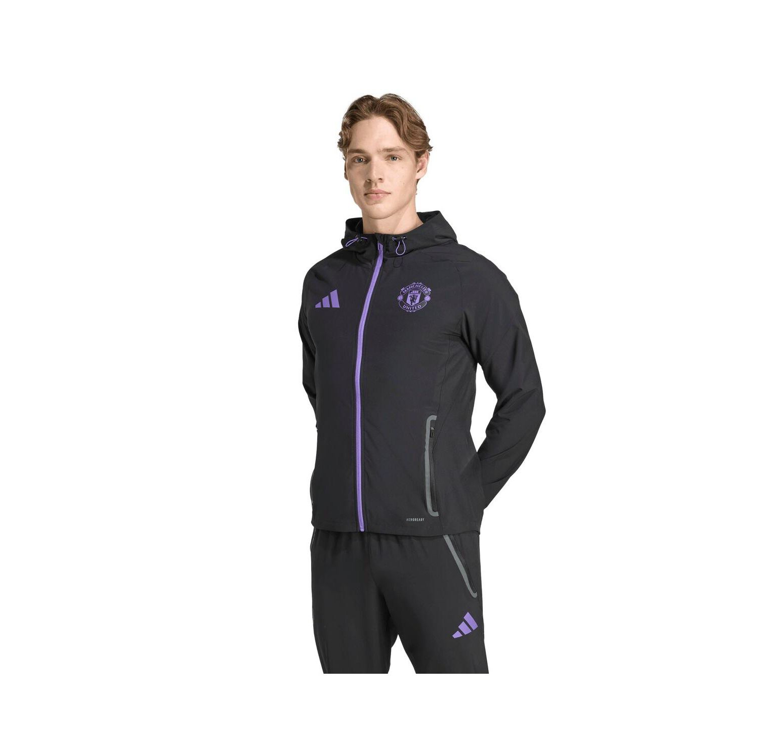 Men's Black Manchester United 2025/26 Tiro Vis Tech Travel Jacket