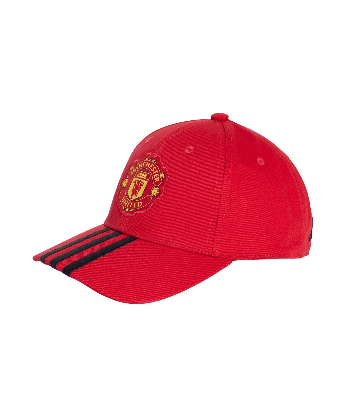 Men's and Women's Red Manchester United 3-Stripe Dad Adjustable Hat - Red