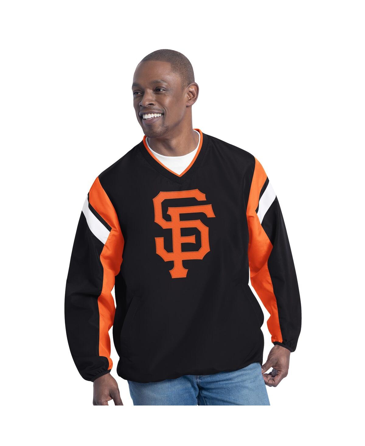 Men's Black San Francisco Giants Double Coverage V-Neck Pullover Sweatshirt - Black