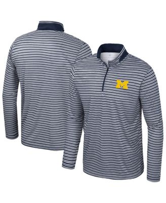 Colosseum - Men's Navy Michigan Wolverines Striped Quarter-Zip Sweatshirt