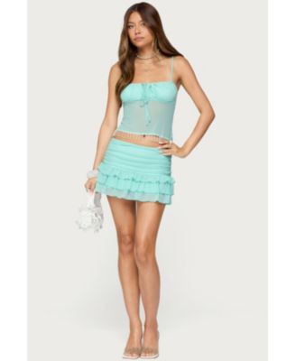 Women's Enya Ruched Ruffle Mesh Mini Skirt