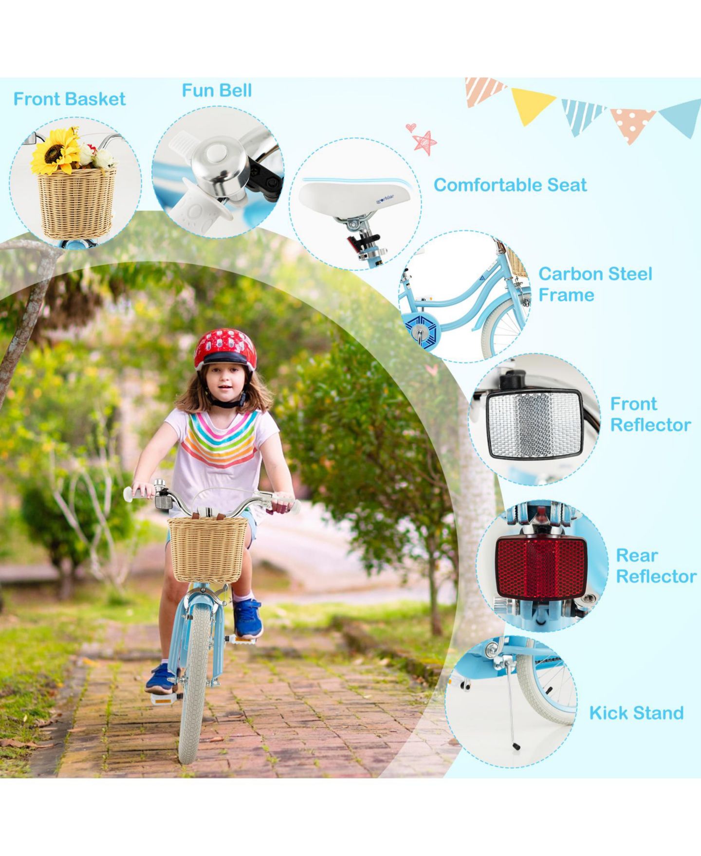 Детская игрушка Mecale 14" Kids Bike with Adjustable Seat and Training Wheels, от 3 лет, цвет: Синий — фото 5