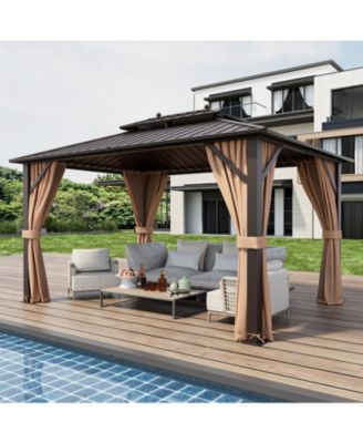 10 x 13 Feet Patio Hardtop Gazebo with Galvanized Steel Double Roof and Netting