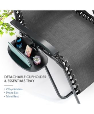 Outdoor Patio Zero Gravity Chair - Reclining Lounge Chair with Pillow & Cup Holders