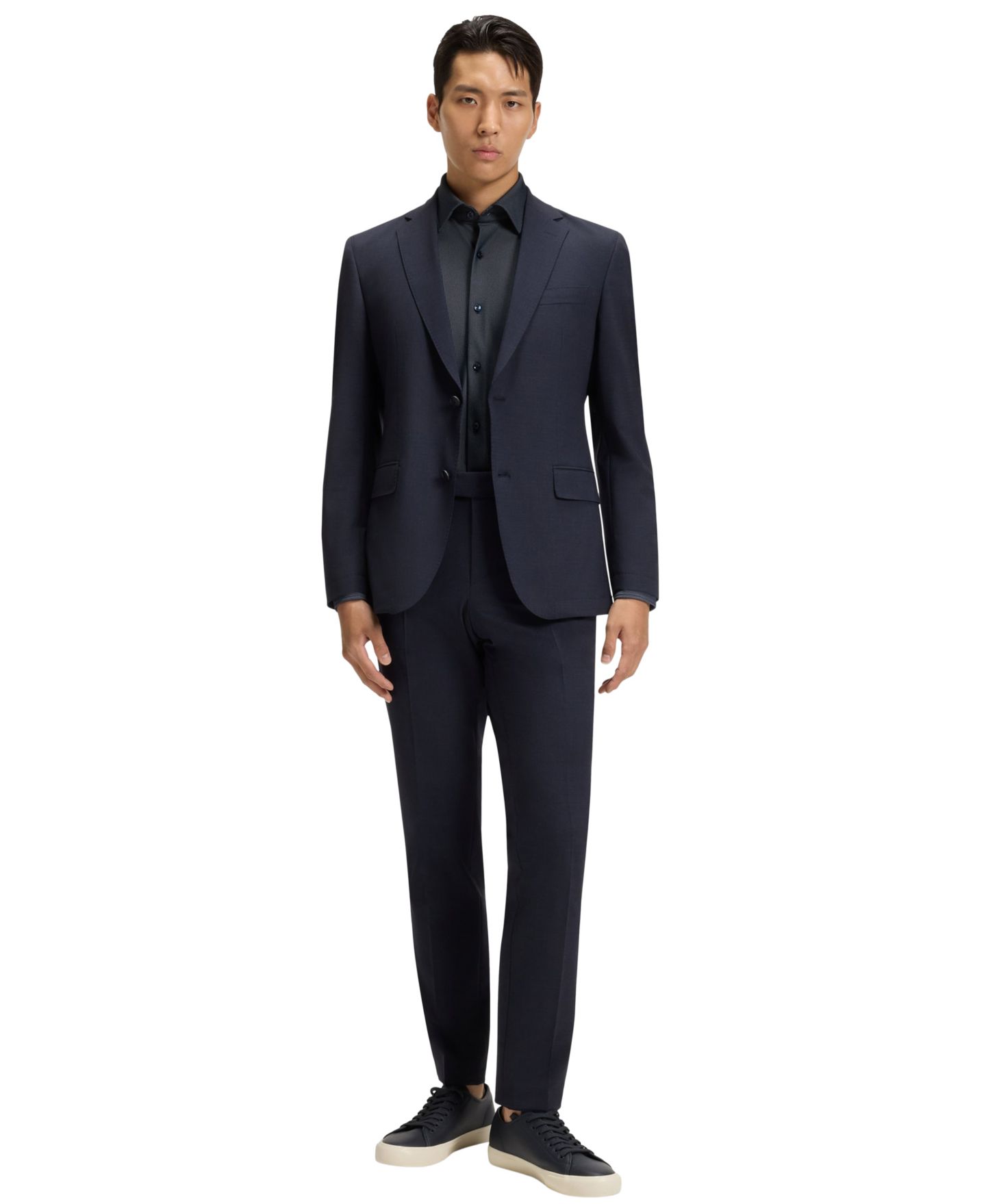 Мужская рубашка Hugo Boss Stretch Jersey Regular-Fit Dress Shirt, цвет: Тёмный синий — фото 4