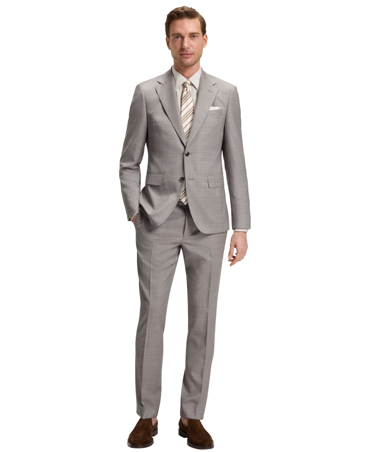 Boss by Hugo Boss Men's Checked Virgin Wool Regular-Fit Suit - Dark Beige
