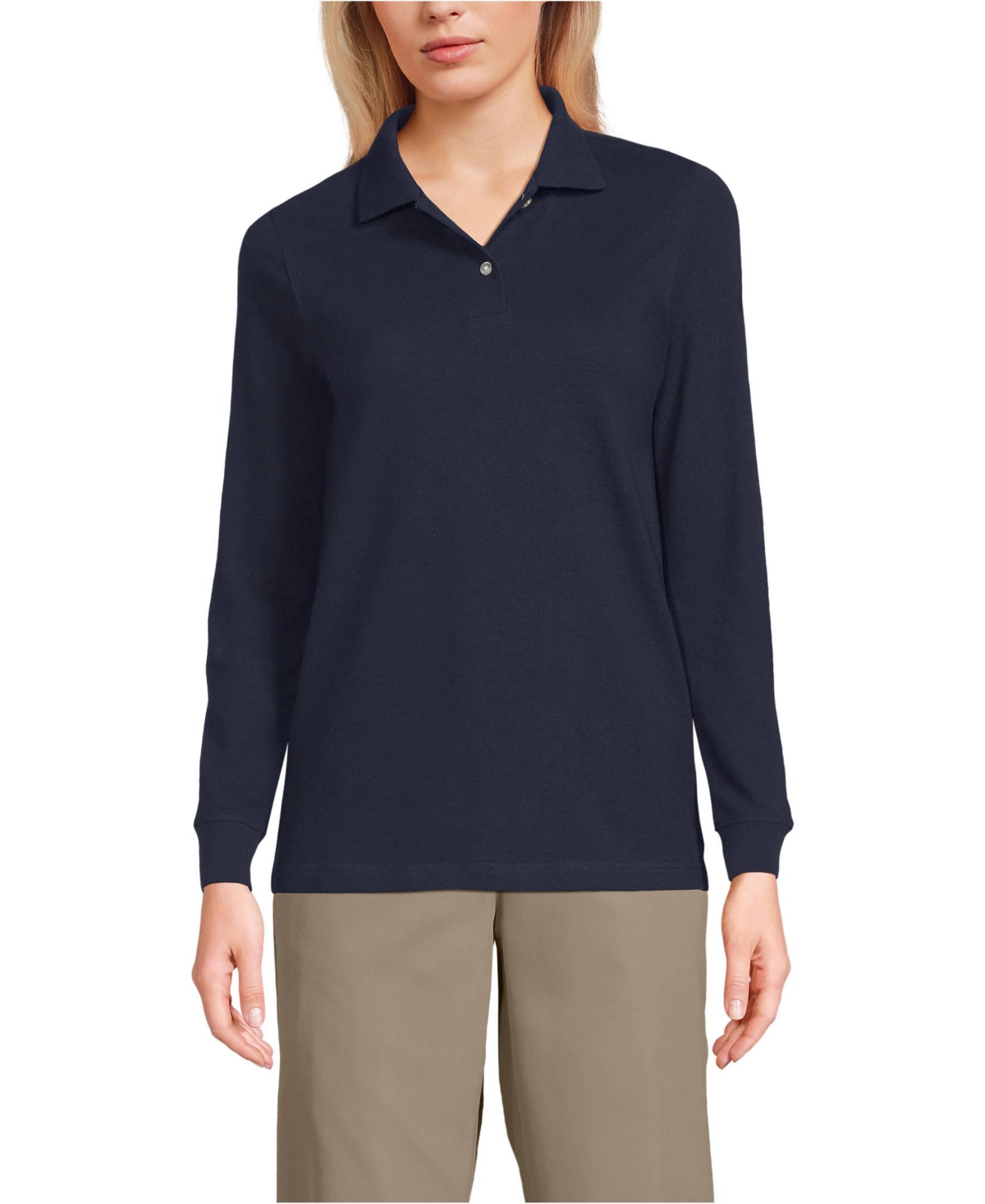 Women's School Uniform Long Sleeve Mesh Polo Shirt - Gray heather