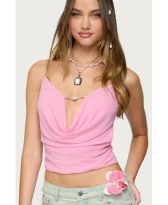 Women's Beaded Deep Cowl Neck Backless Top