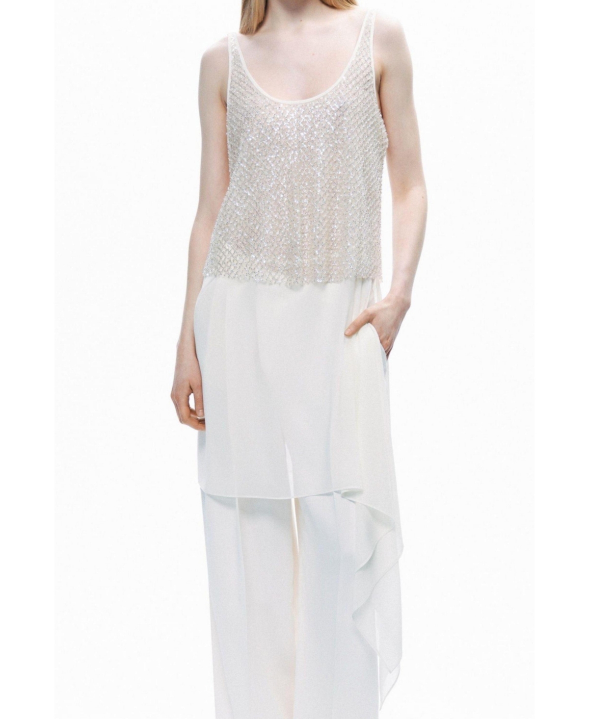 Women's Open Back Crystal Stone Detailed Blouse - Open white