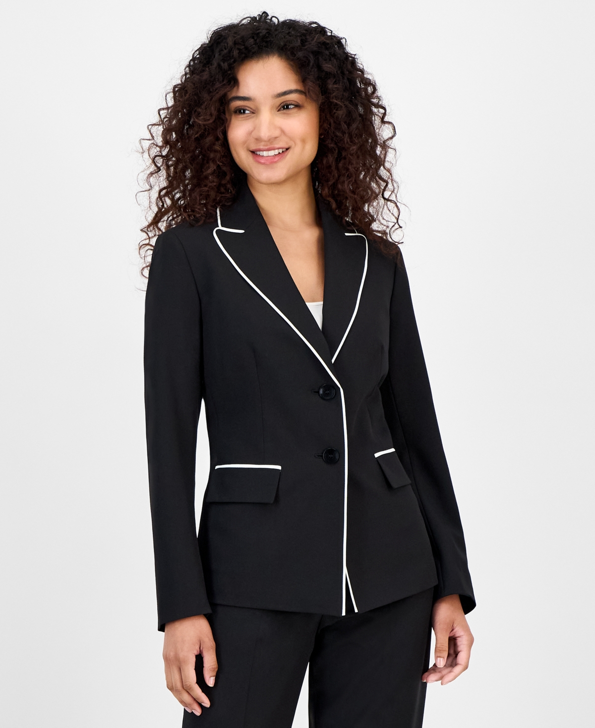 Le Suit Women's Piping-trim Two-button Pantsuit In Multi