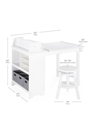 Design Studio – White: 3-in-1 Kids Art Table & Stool, Writing, Painting & Drafting Table w/ Craft Storage & Bins, Art Easel with Paper Roll