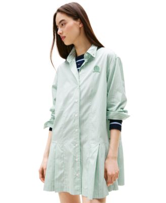 Women's Pleated Crest Cotton Shirt Dress