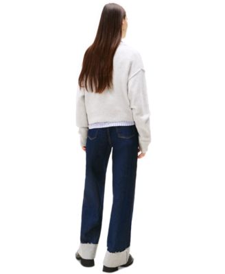 Women's Varsity V-Neck Long-Sleeve Logo Sweater 