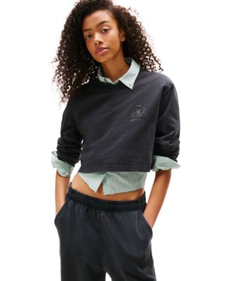Tommy Jeans - Women's Cotton Notch-Collar Relaxed Crop Crest T-Shirt