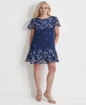 DKNY - Women's Printed Flutter-Sleeve Mini Dress