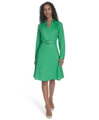 Calvin Klein - Women's V-Neck Long-Sleeve A-Line Dress