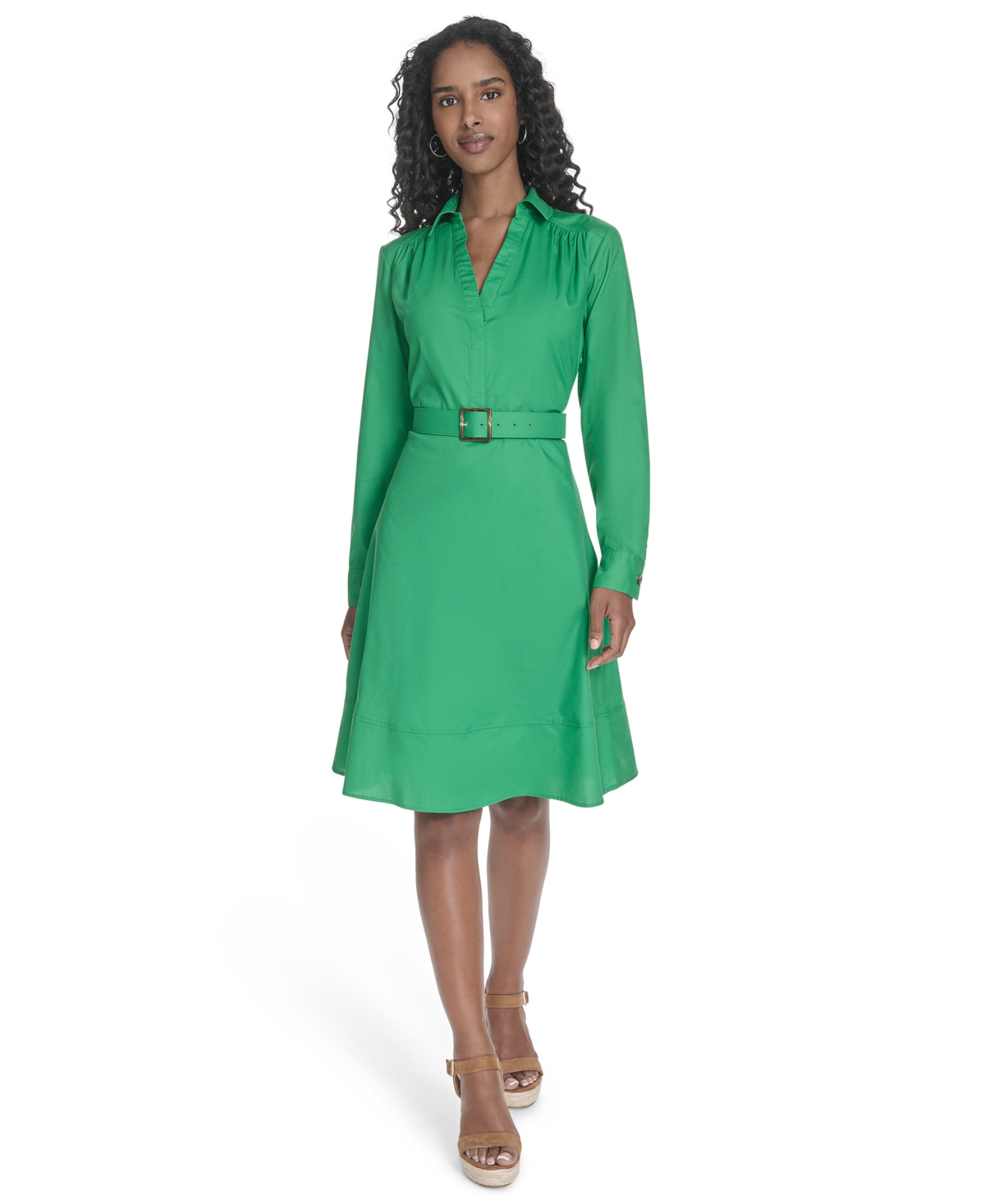 Calvin Klein Women's V-neck Long-sleeve A-line Dress