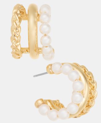 On 34th - Imitation Pearl Hoop Earrings