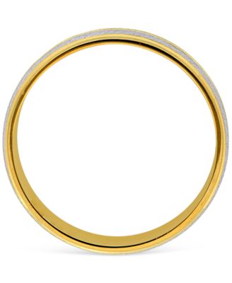 Men's Polished & Brush Textured Finish Wedding Band in 14k Two-Tone Gold