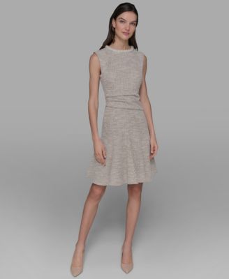 KARL LAGERFELD PARIS - Women's Stretch Textured Knit Tweed A-Line Dress