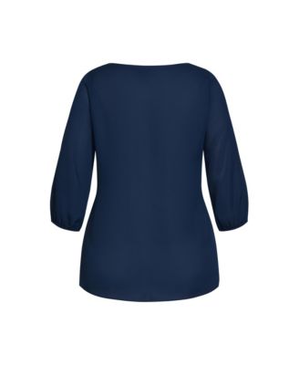 Plus Size Fashion Fling Elbow Sleeve Zip Neck Top